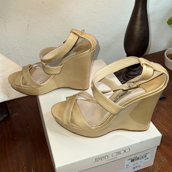 JIMMY CHOO Lucia Wedges with Box and Dust Bags | Nude | Size 37.5 - Picture 5 of 16